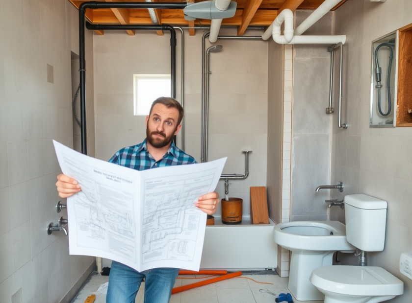 A person is worried about plumbing solution for his bathroom