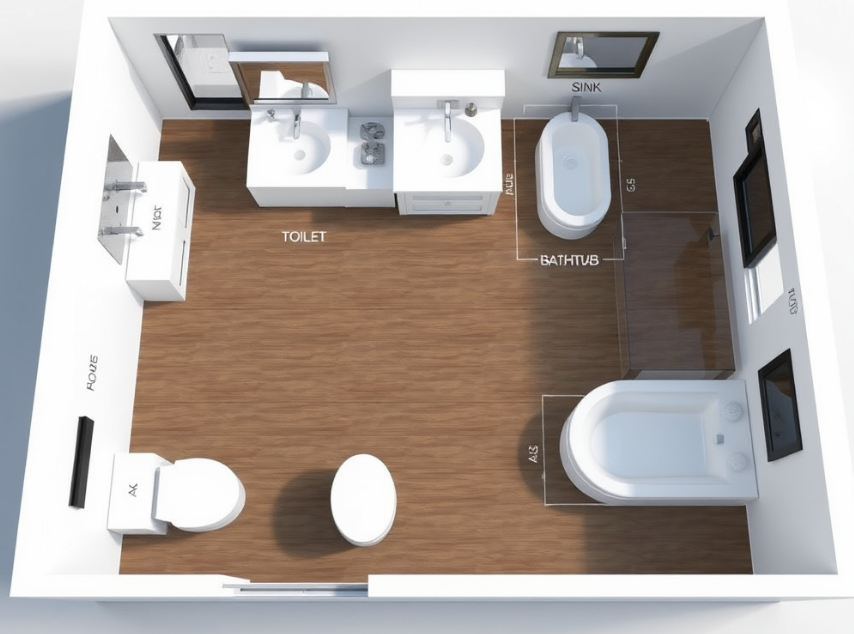 Visual plan of bathroom layout to help with remodel planning.