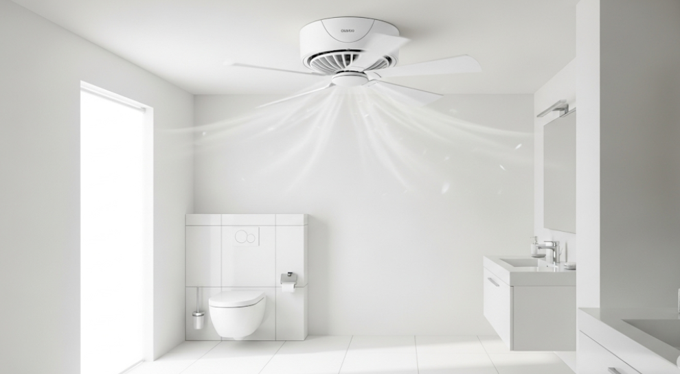 Working exhaust fan installed in a modern bathroom for ventilation.